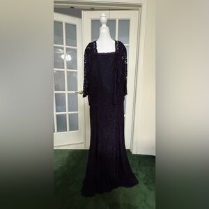 Elegant Dark Purple Lace Evening Dress with Matching Jacket
